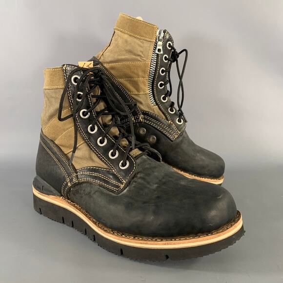 VISVIM Size 9.5 Black Olive Distressed Leather Canvas Lace Up Boots main image 6